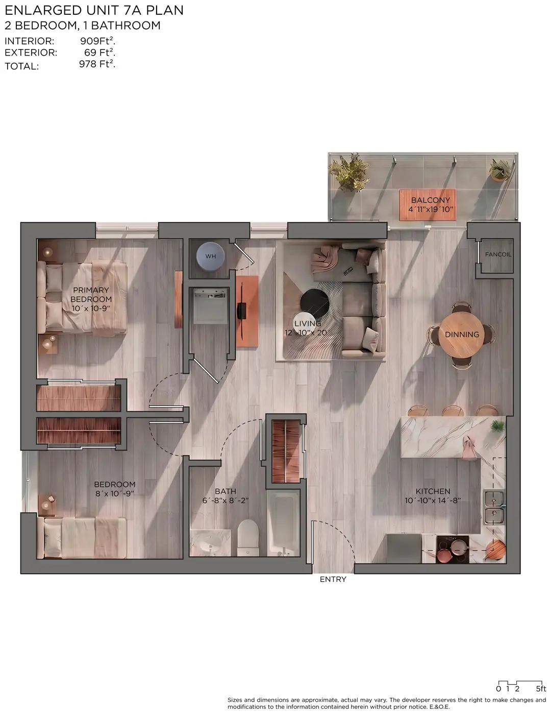 Coloured rendered floorplan, Unit 7A at 18 Centre Street